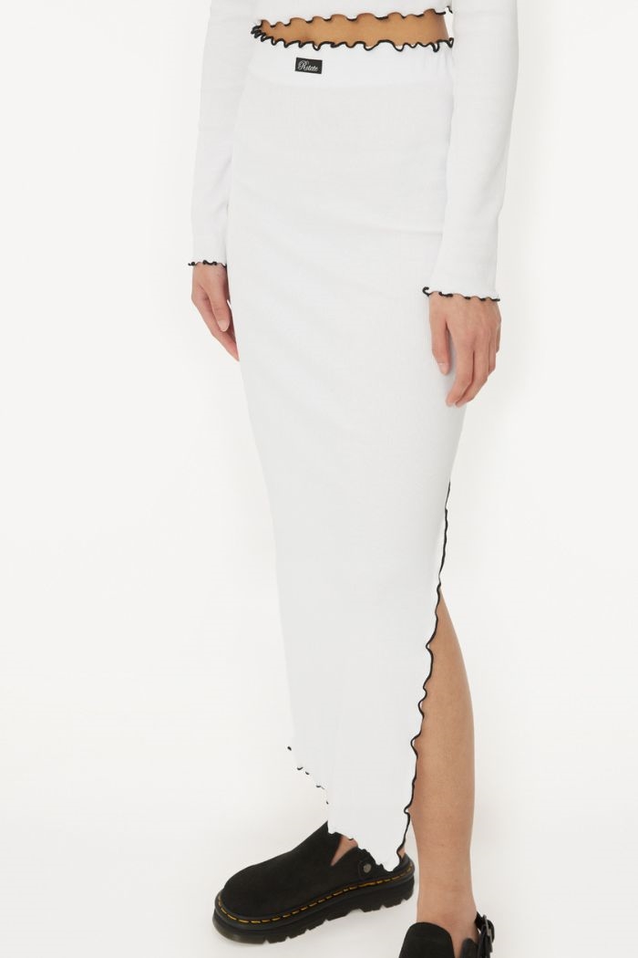 Rotate, Rib Long midi skirt, White